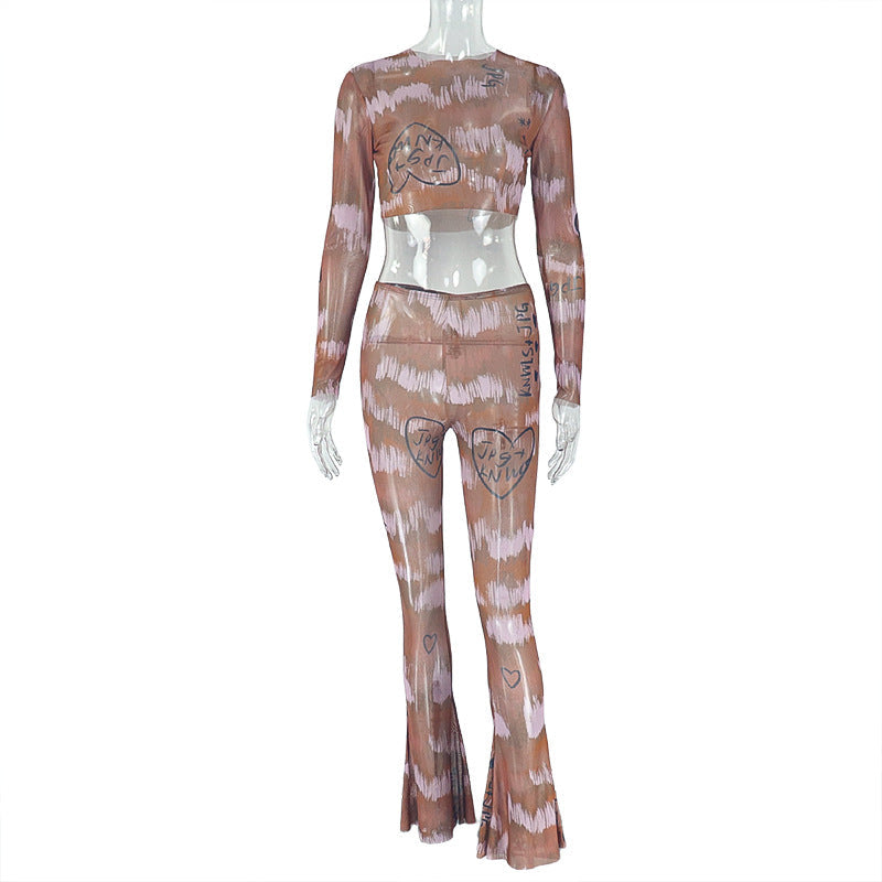 Trendy Casual Two-Piece Set With Slim Fit Crop Top And Long Pants