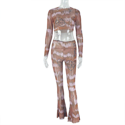 Trendy Casual Two-Piece Set With Slim Fit Crop Top And Long Pants