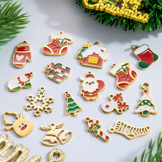 DIY Christmas-Themed 18K Gold-Plated Stainless Steel Pendant Accessories