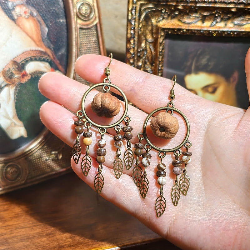 Vintage Inspired Leaf Tassel Earrings Alloy Statement Jewelry