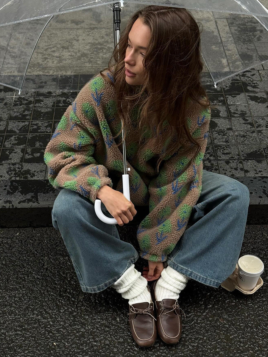 Floral Print Half-Zip Pullover Sweatshirt