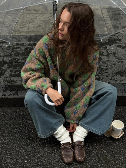 Floral Print Half-Zip Pullover Sweatshirt