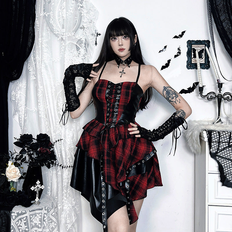 Asymmetrical Plaid Skirt Summer Goth Style