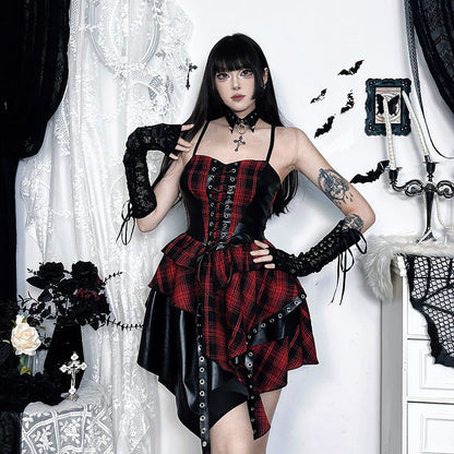 Asymmetrical Plaid Skirt Summer Goth Style