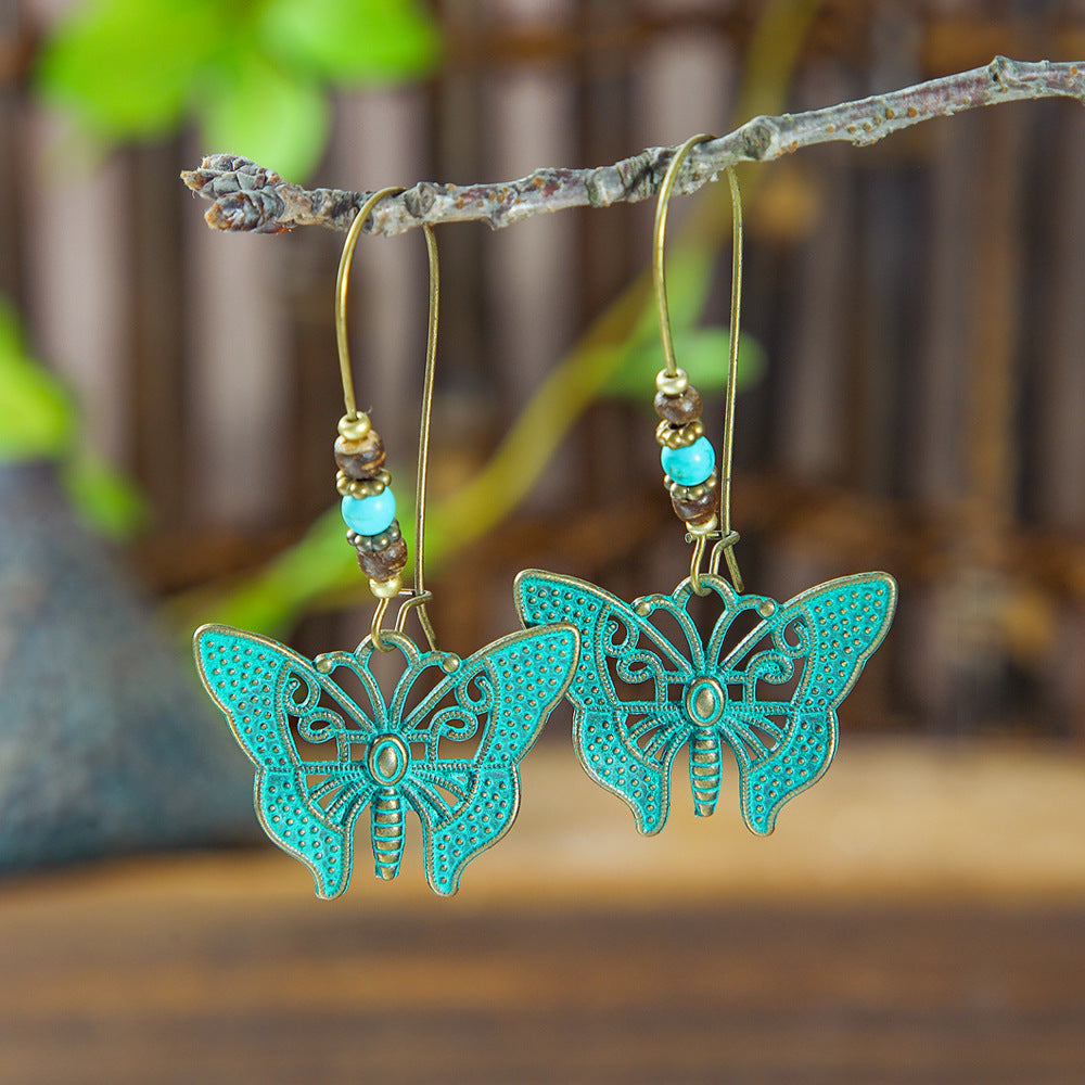Vintage Floral Leaf Design Turquoise Alloy Earrings
