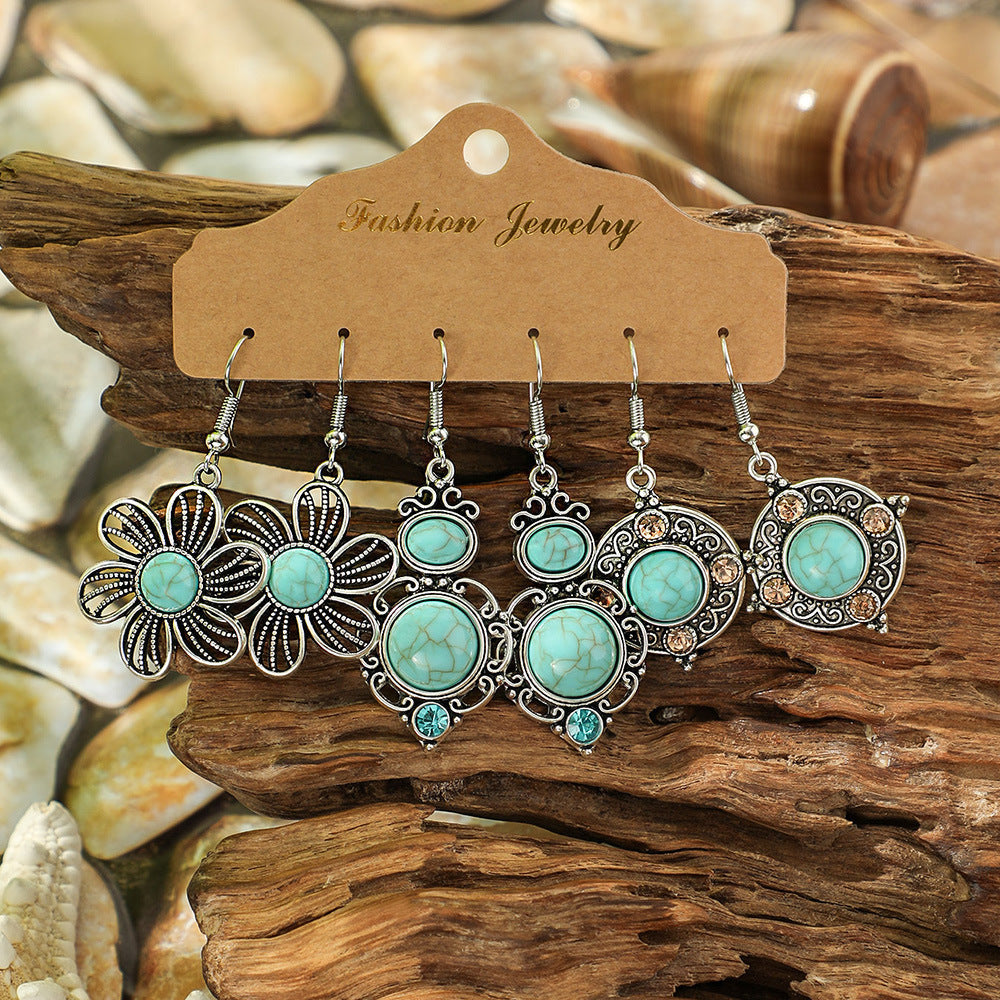 Turquoise Geometric Earrings Vintage Ethnic Style Zinc Alloy