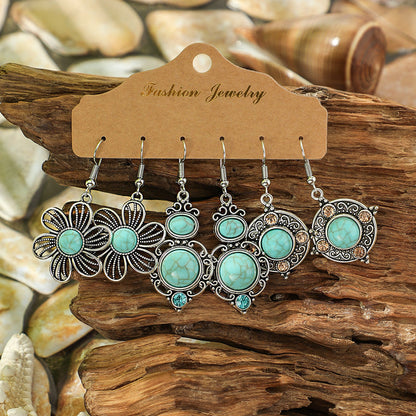 Turquoise Geometric Earrings Vintage Ethnic Style Zinc Alloy