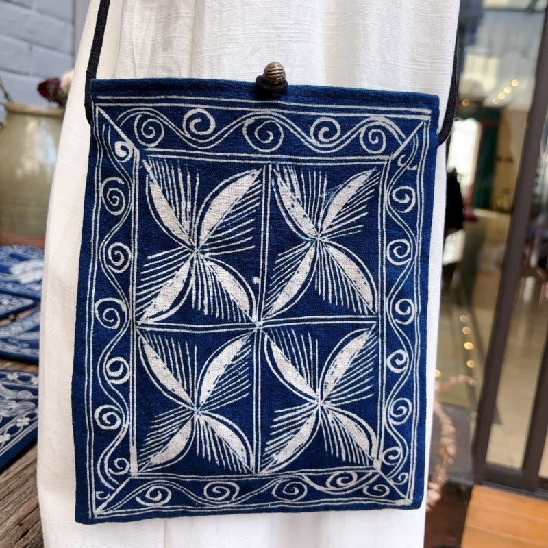 Batik Blue Dye Blue And White Dye Plant Dye Coarse Cloth Messenger Bag