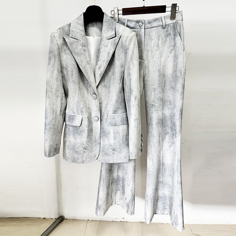 Tie-Dye Print Slim Fit Blazer Pant Set