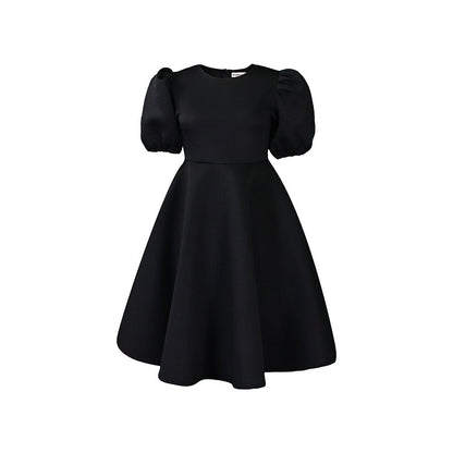 Elegant A-Line Dress With Puff Sleeves And Waist Tie