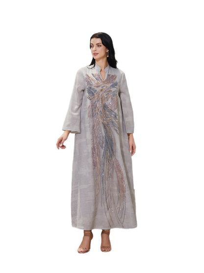 Elegant Mesh Sequin Abaya Maxi Dress for Women