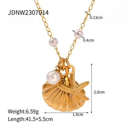 Pearl Starfish Shell Pendant Necklace