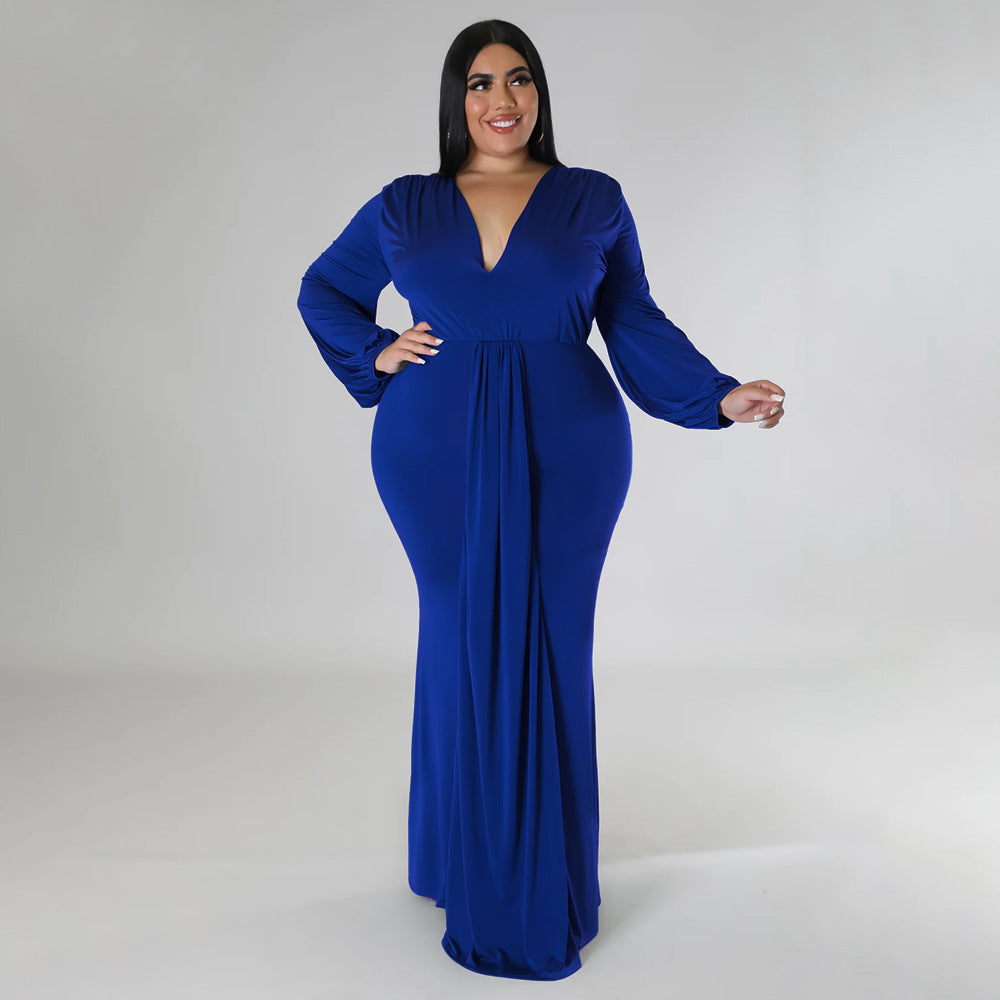 Trendy Plus Size V-Neck Irregular Hem Dress For Night Out