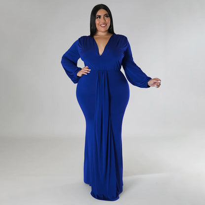 Trendy Plus Size V-Neck Irregular Hem Dress For Night Out