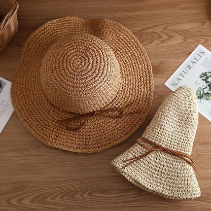 Retro Bow Tie Breathable Straw Fisherman Hat