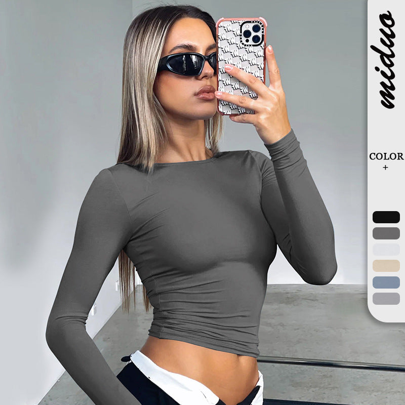Y2K Fitted Knit Long Sleeve T-Shirt Moisture-Wicking Casual Top
