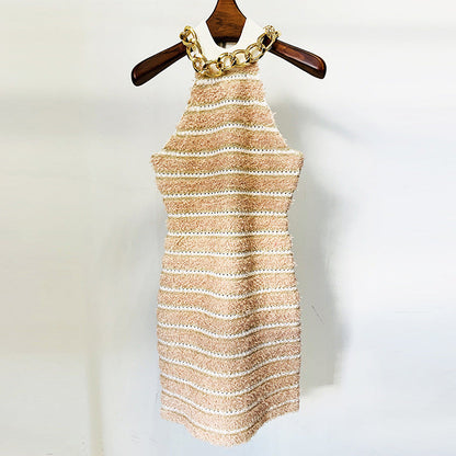 Chic Metal Chain Bodycon Knit Dress