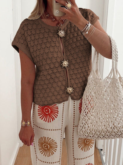 Casual Geometric Lace Short Sleeve T-Shirt