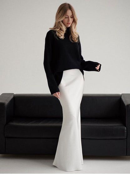 Elegant Mermaid Maxi Skirt Solid Color Satin Blend Street Style