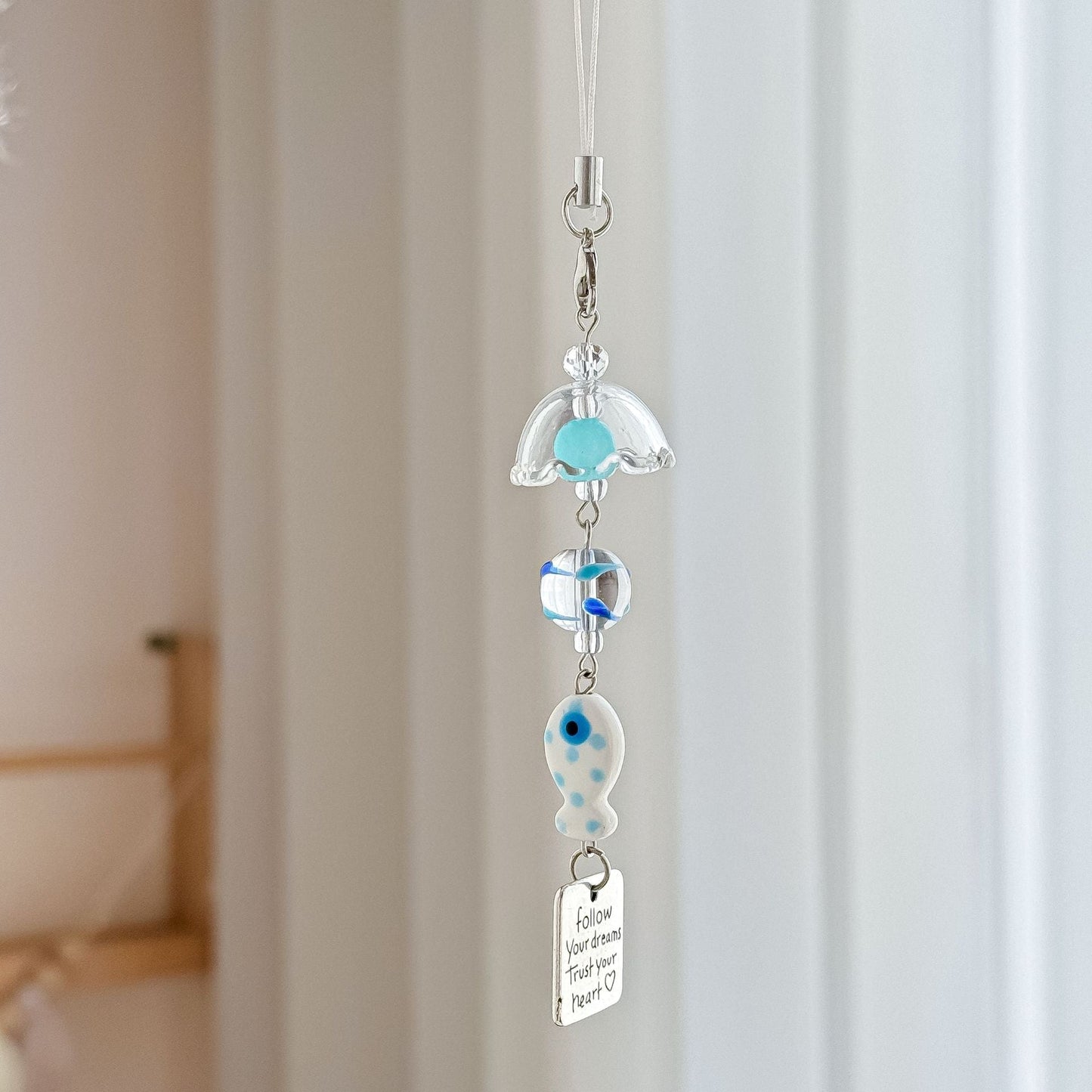 Cute Blue Fish Beaded Keychain Bag Charm