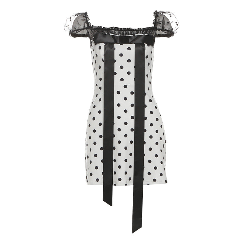 Polka Dot Lace Detail Bodycon Dress