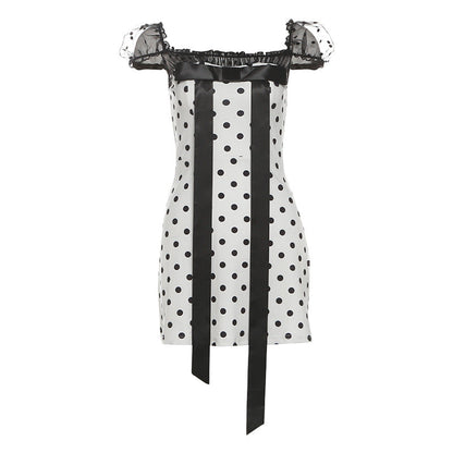 Polka Dot Lace Detail Bodycon Dress