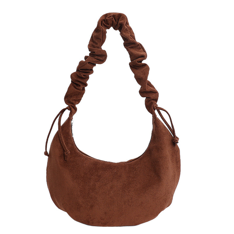 Retro Velvet Drawstring Dumpling Bag Casual Chic Shoulder Bag