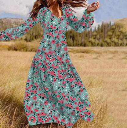 Winter Casual Style Women'S Chiffon Pullover V-Neck Large Swing Dress
