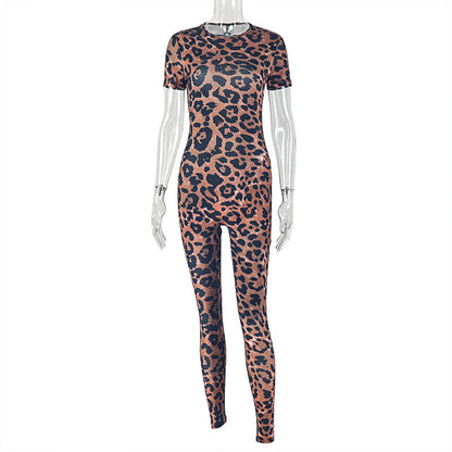 Trendy Leopard Print Slim-Fit Jumpsuit For Women