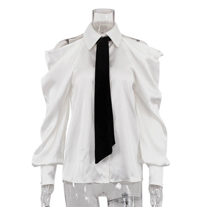 Chic Off-Shoulder Blouse with Tie for Women