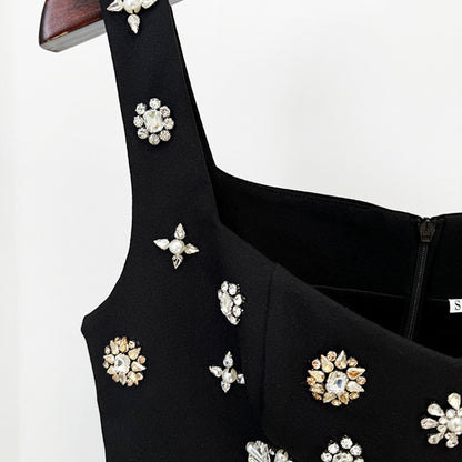 Elegant Black Long Maxi Dress With Beaded Embellishments