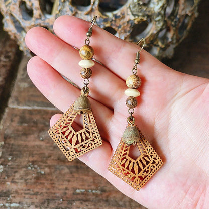 Geometric Bohemian Hollow Wood Earrings for Women