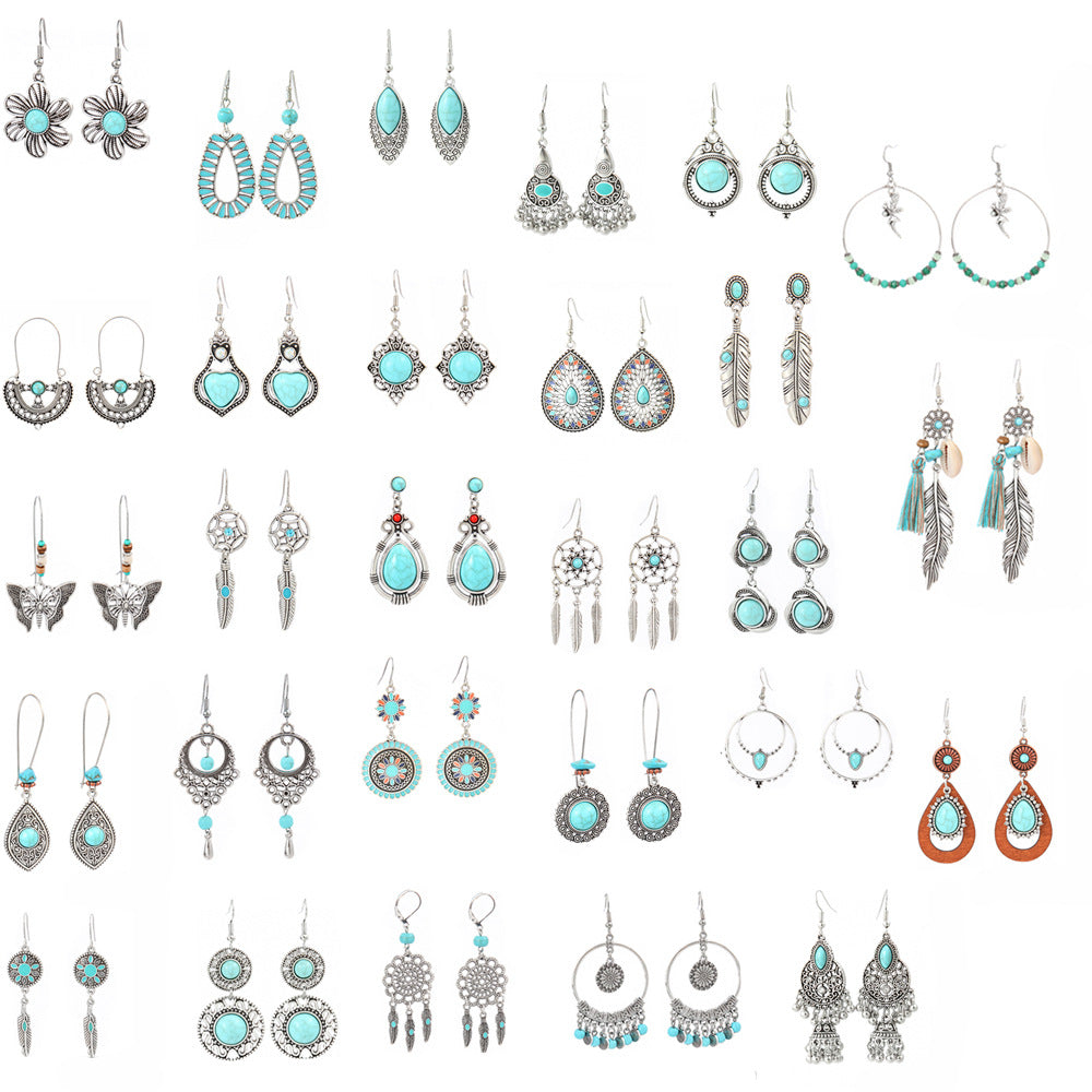 Bohemian Geometric Turquoise Earrings Set
