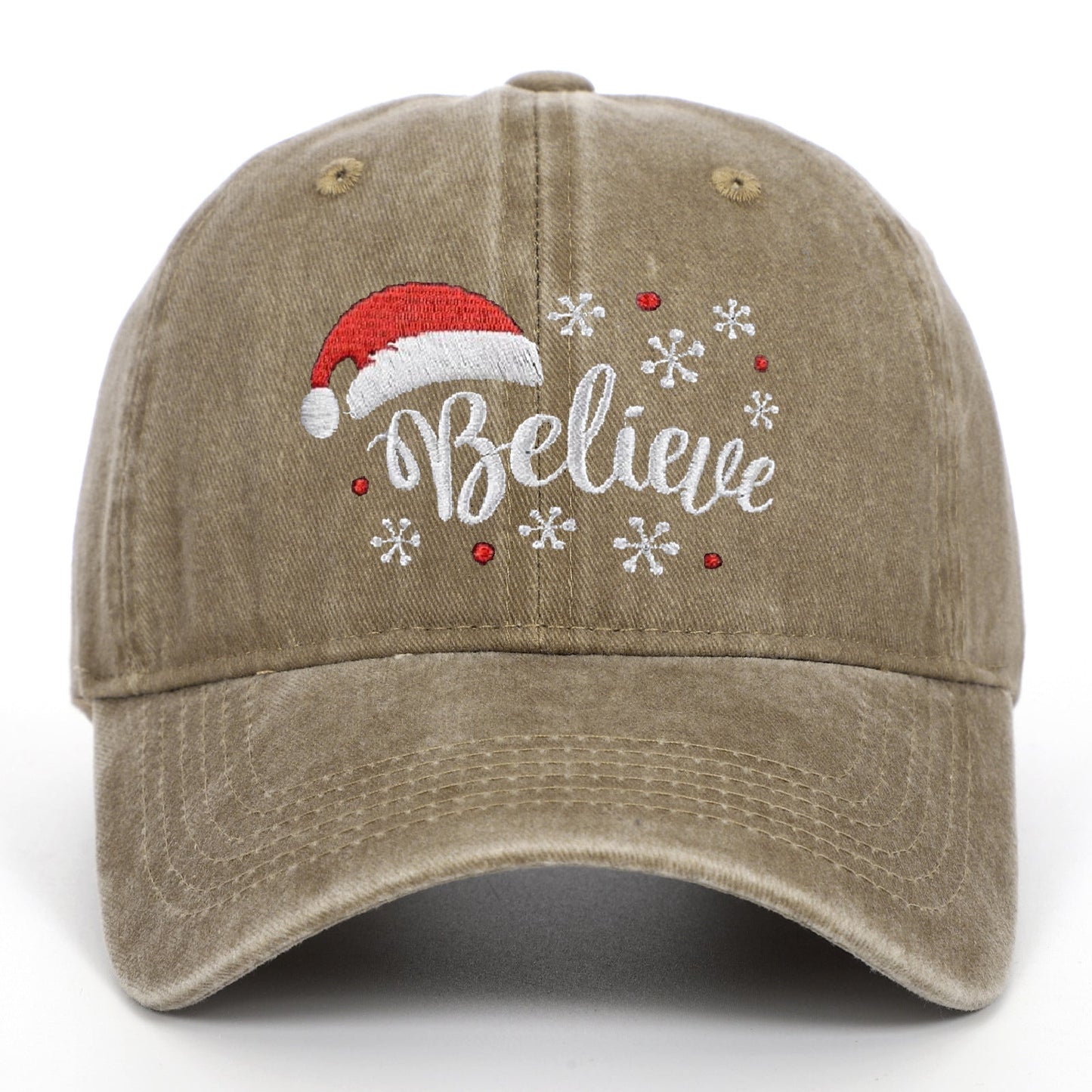 Distressed Snowflake Embroidery Adjustable Santa Baseball Cap
