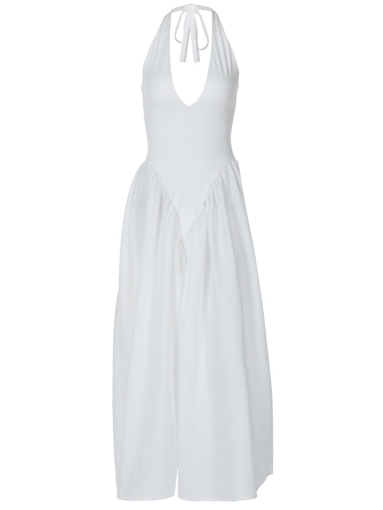 Deep V Lace Hollow-Out Maxi Dress Elegant Casual Dress