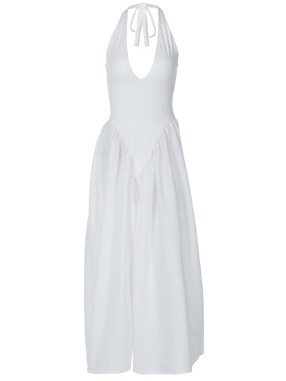 Deep V Lace Hollow-Out Maxi Dress Elegant Casual Dress