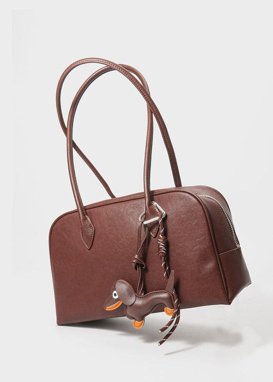 Faux Leather Structured Tote Bag With Charm