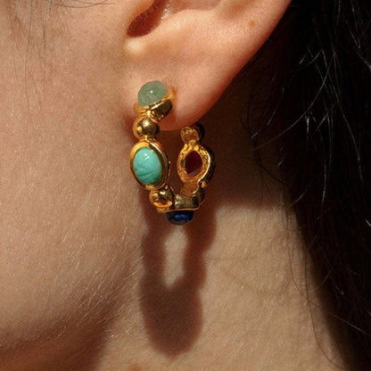 Turquoise Geometric Colorful Oval Hoop Earrings