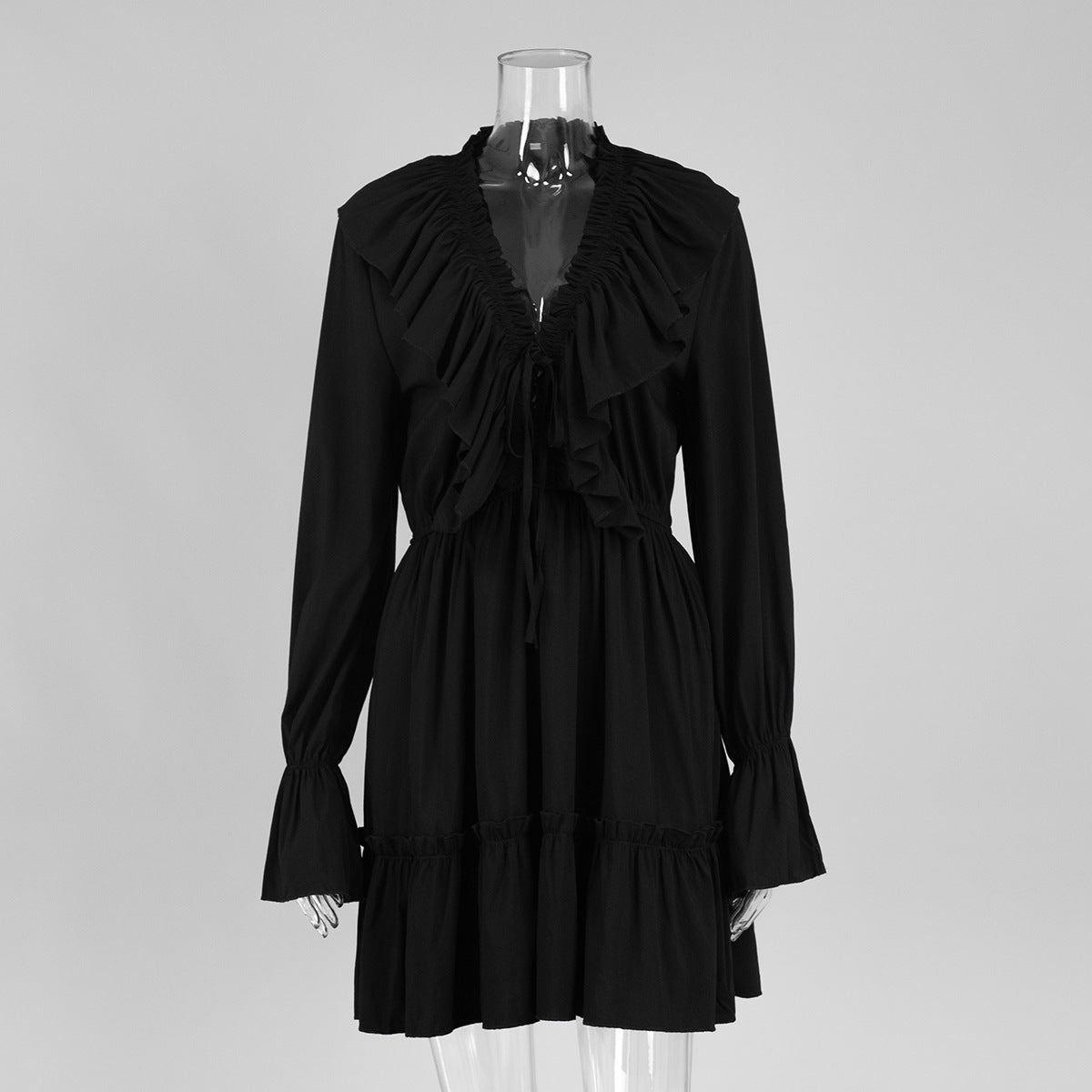 V-Neck Flare Sleeve Chiffon Dress Casual Elegant Short Dress