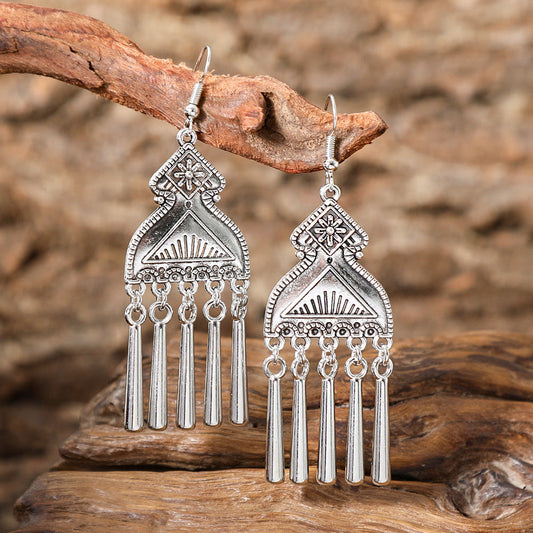 Ethnic Style Silver Earrings with Peacock Floral and Leaf Design