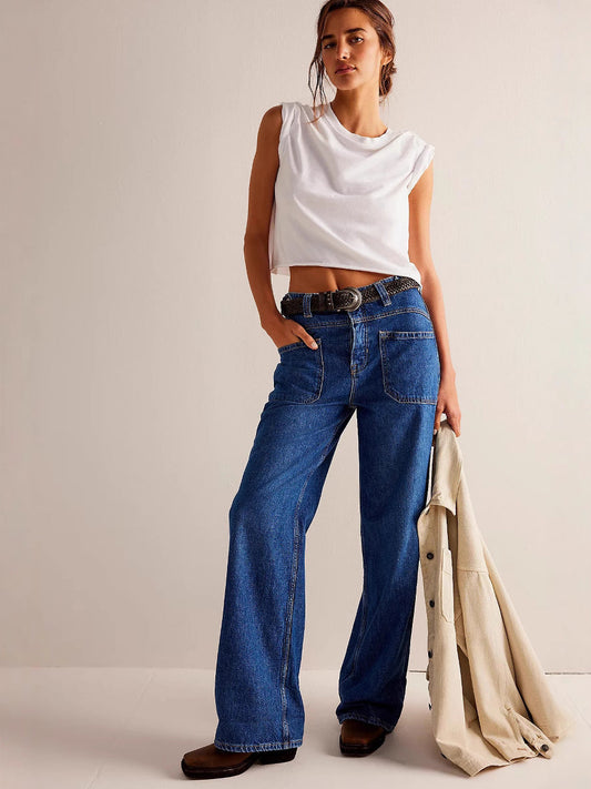 Wide Leg Washable Denim Pants for Women - Trendy Casual Style