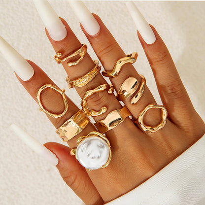 Floral Design Liquid Lava Opening Ring Set Fashionable Casual Jewelry