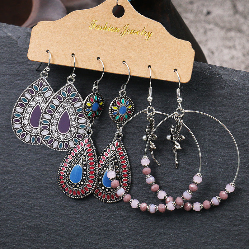 Metal Water Drop Earrings Set Vintage Style Jewelry