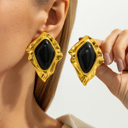 Chic Resin Gemstone Stud Earrings Vintage Geometric Design