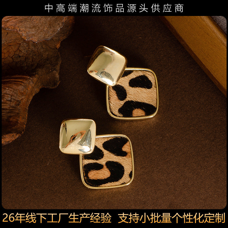 Natural Horse Hair Leopard Print Earrings Luxury Fashion Accessories
