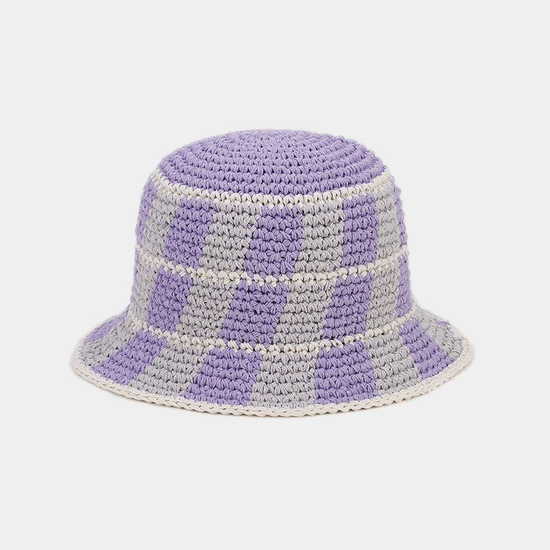 Contrast Color Plaid Casual Crochet Bucket Hat