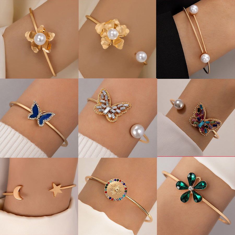 Floral Pearl Open Cuff Bracelet Stylish Fresh Design