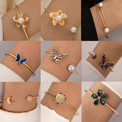 Floral Pearl Open Cuff Bracelet Stylish Fresh Design