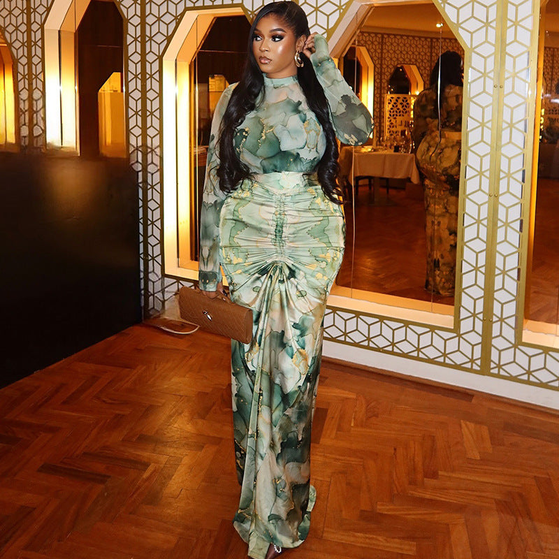 Floral Print Wrap Dress Set Elegant Casual Two-Piece Outfit