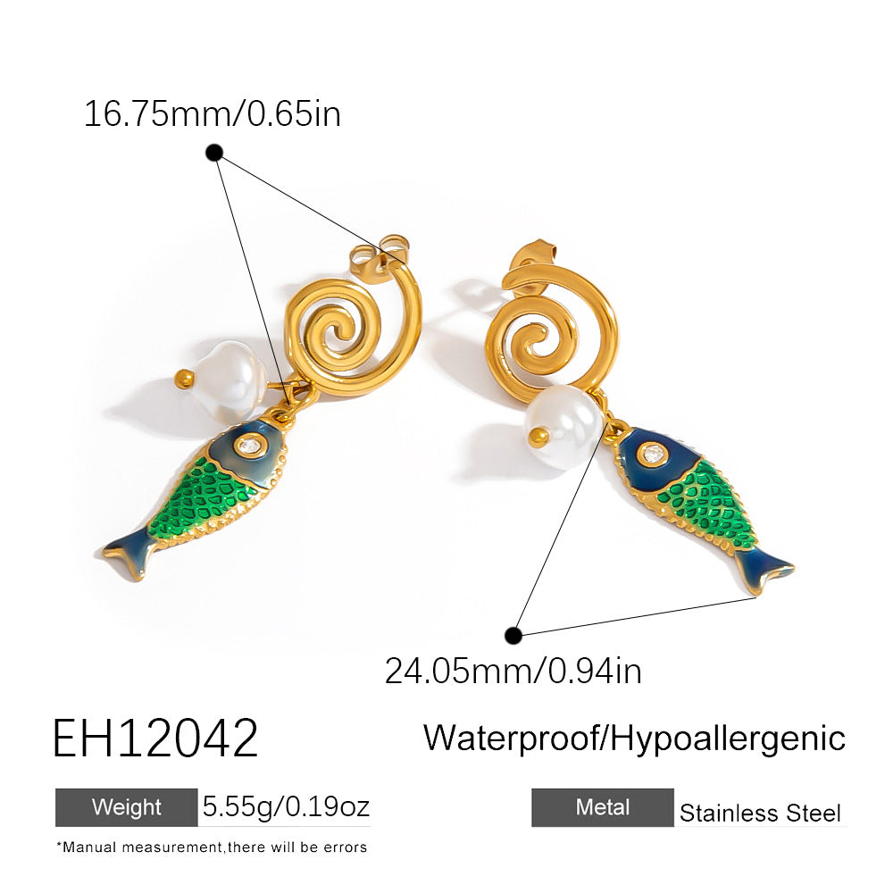 Colorful Fish Pendant DIY Stainless Steel Earrings for Women